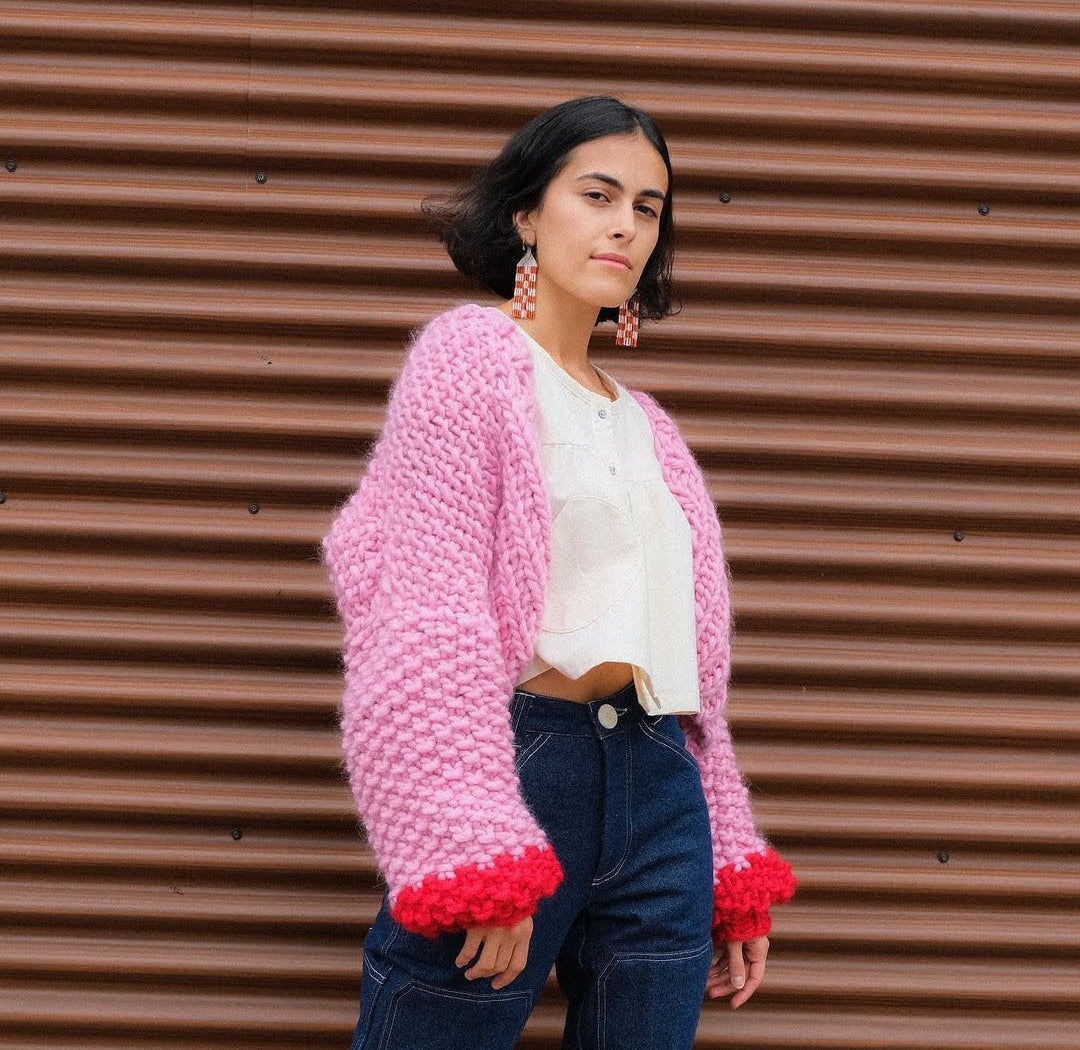 Cuffed Cuite Cardigan Magenta+ Pink Lemonade