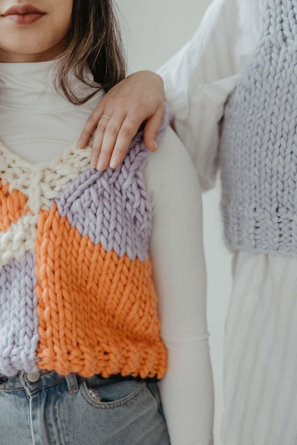 Colourblock Vest in Lilac and Peach.