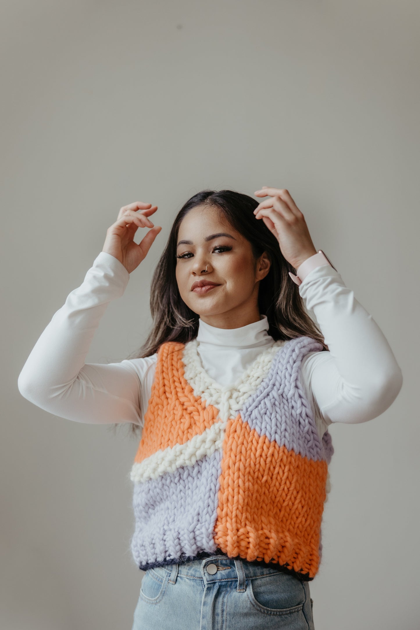 Colourblock Vest in Lilac and Peach.