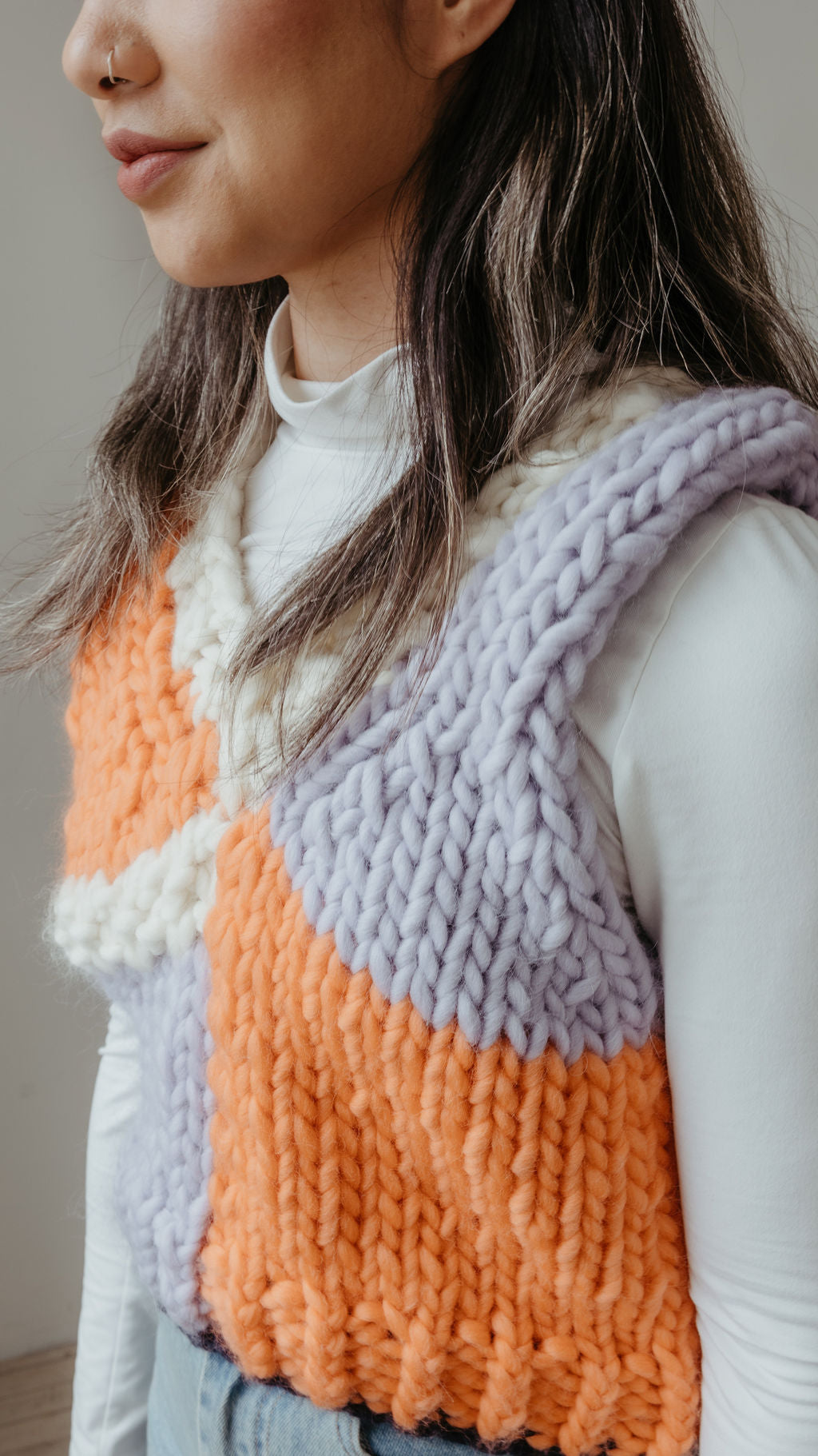 Colourblock Vest in Lilac and Peach.